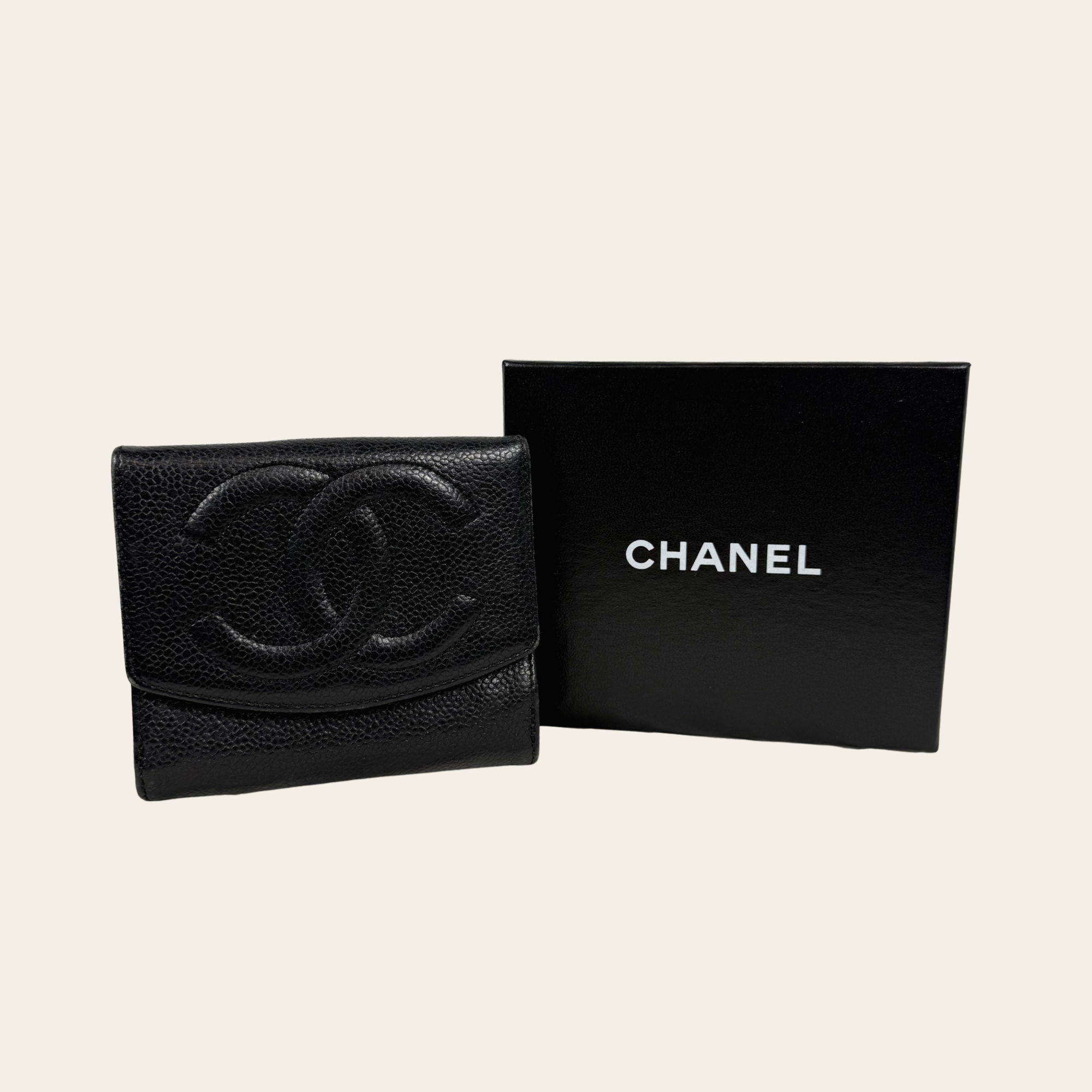 CHANEL Portefeuille Timeless CC Bifold Caviar Noir, Taille Compact