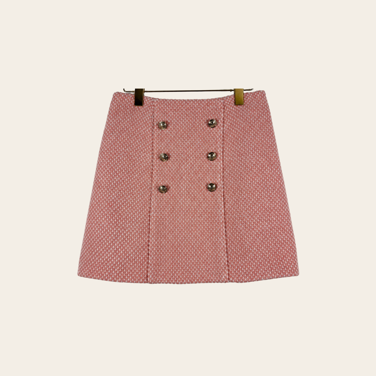 MAJE – Jupe JOSILA en Tweed Chiné Rose et Écru, Taille 36