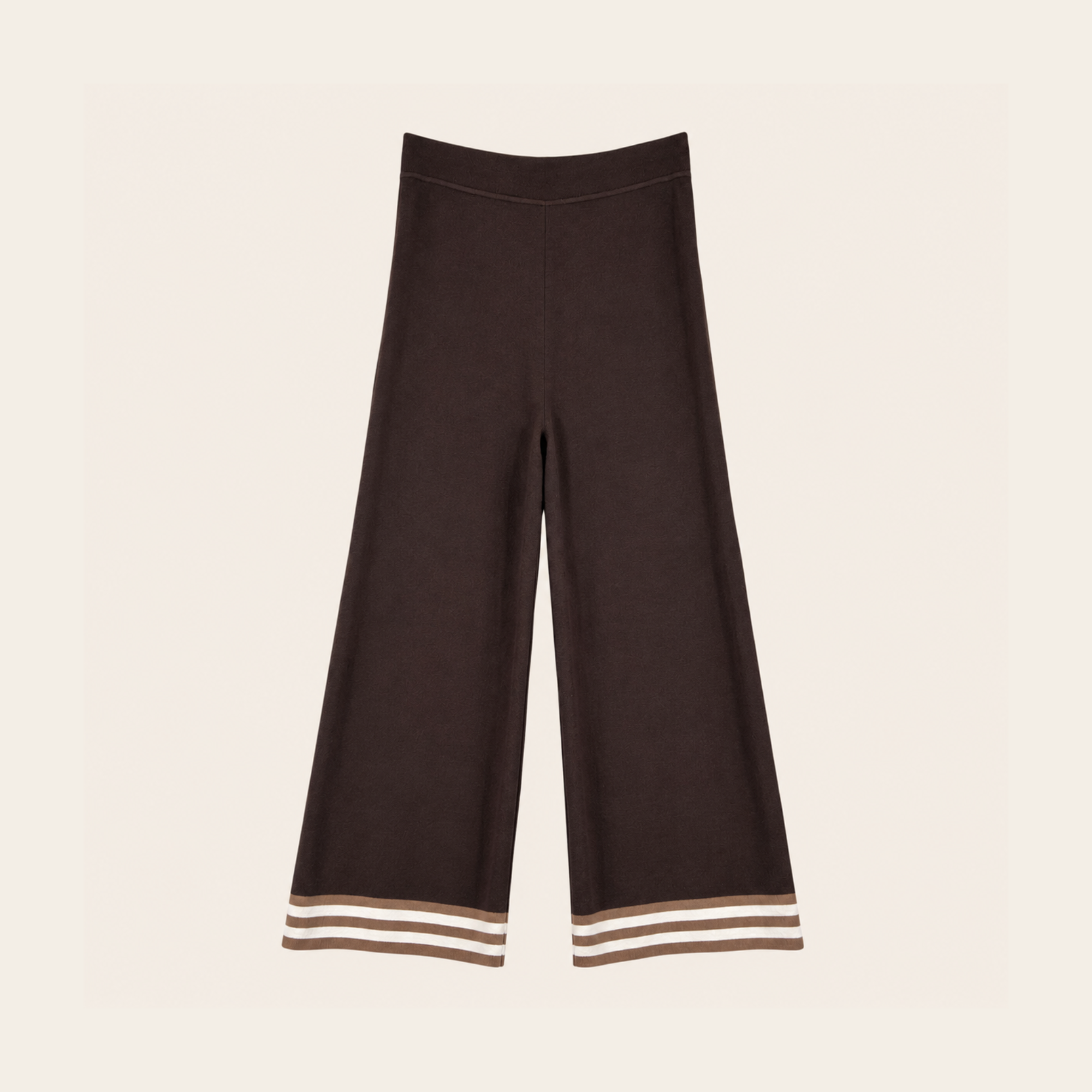 CAROLINE CONSTAS – Pantalon en Maille Chocolat à Finitions Rayées, Taille S