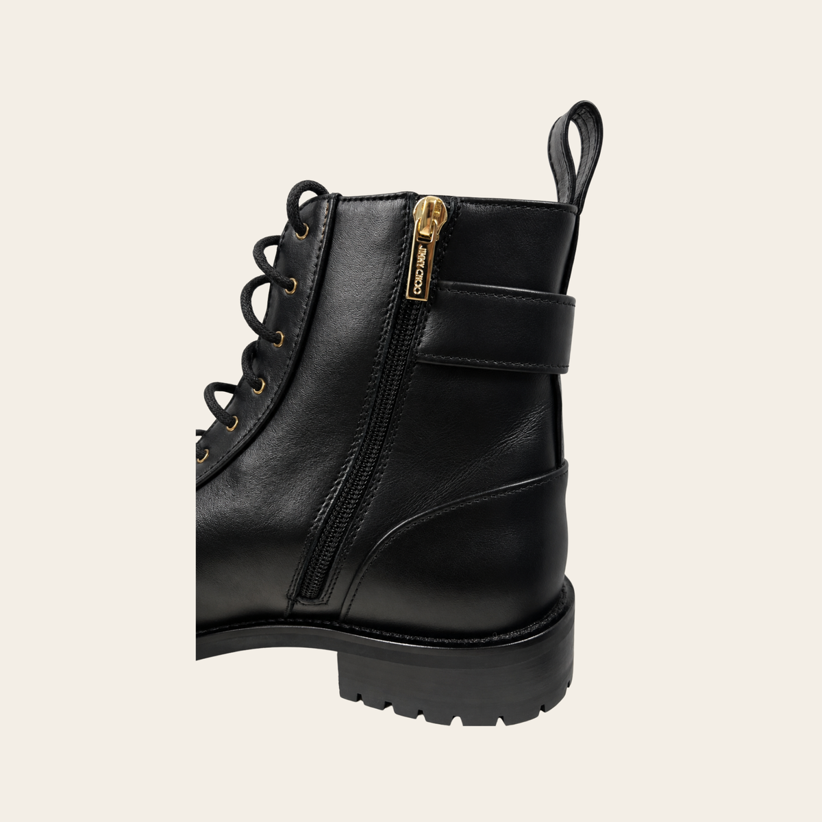 JIMMY CHOO – Bottines Combat à Lacets en Cuir Noir, Taille 41½