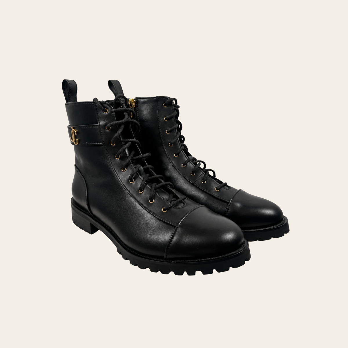 JIMMY CHOO – Bottines Combat à Lacets en Cuir Noir, Taille 41½