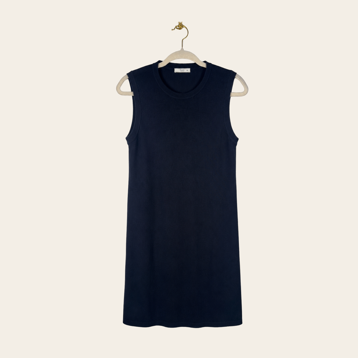 PRADA – Top Sans Manches en Cachemire & Soie Bleu Marine Foncé, Taille 46