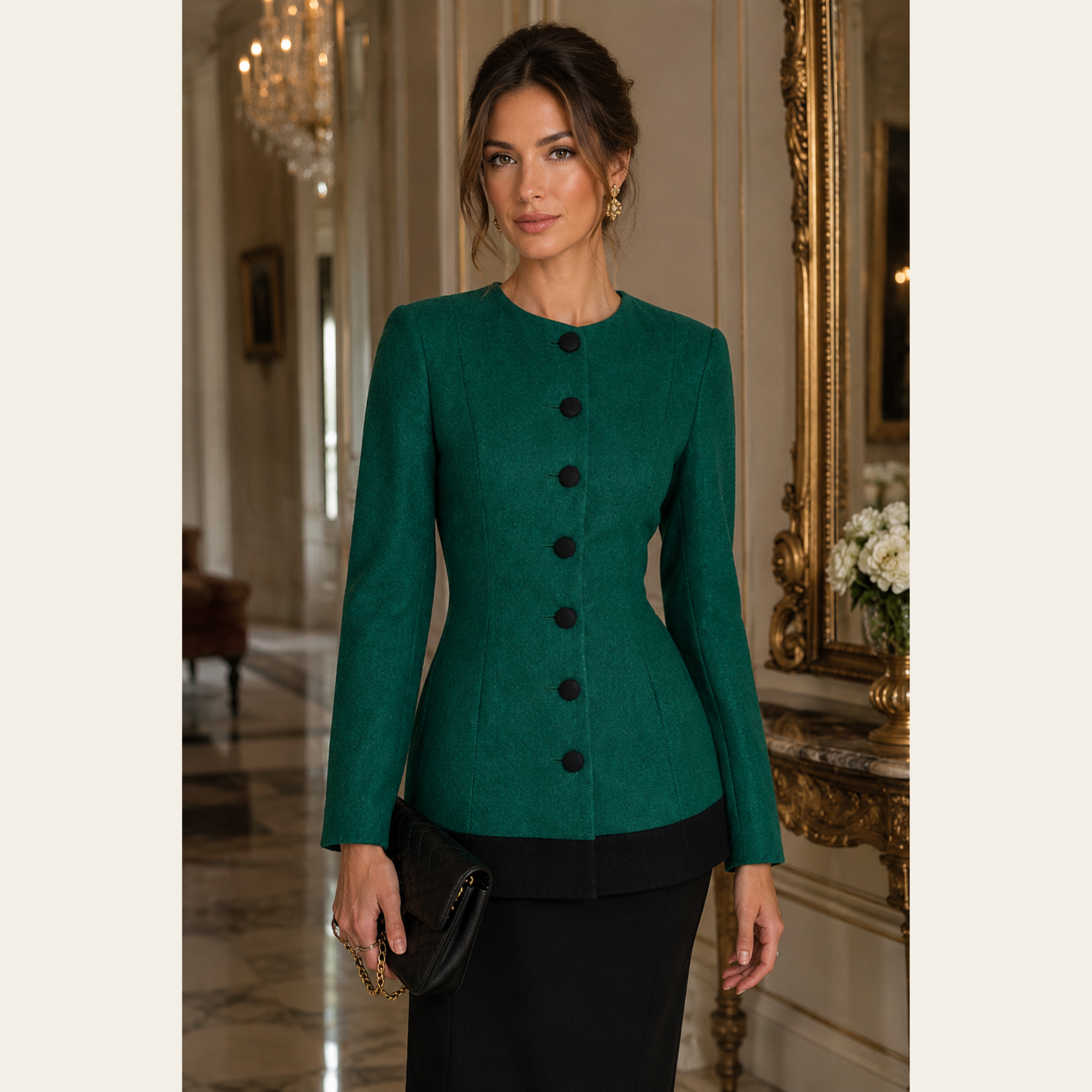 CHRISTIAN DIOR – Veste vintage en pure laine vert émeraude, S