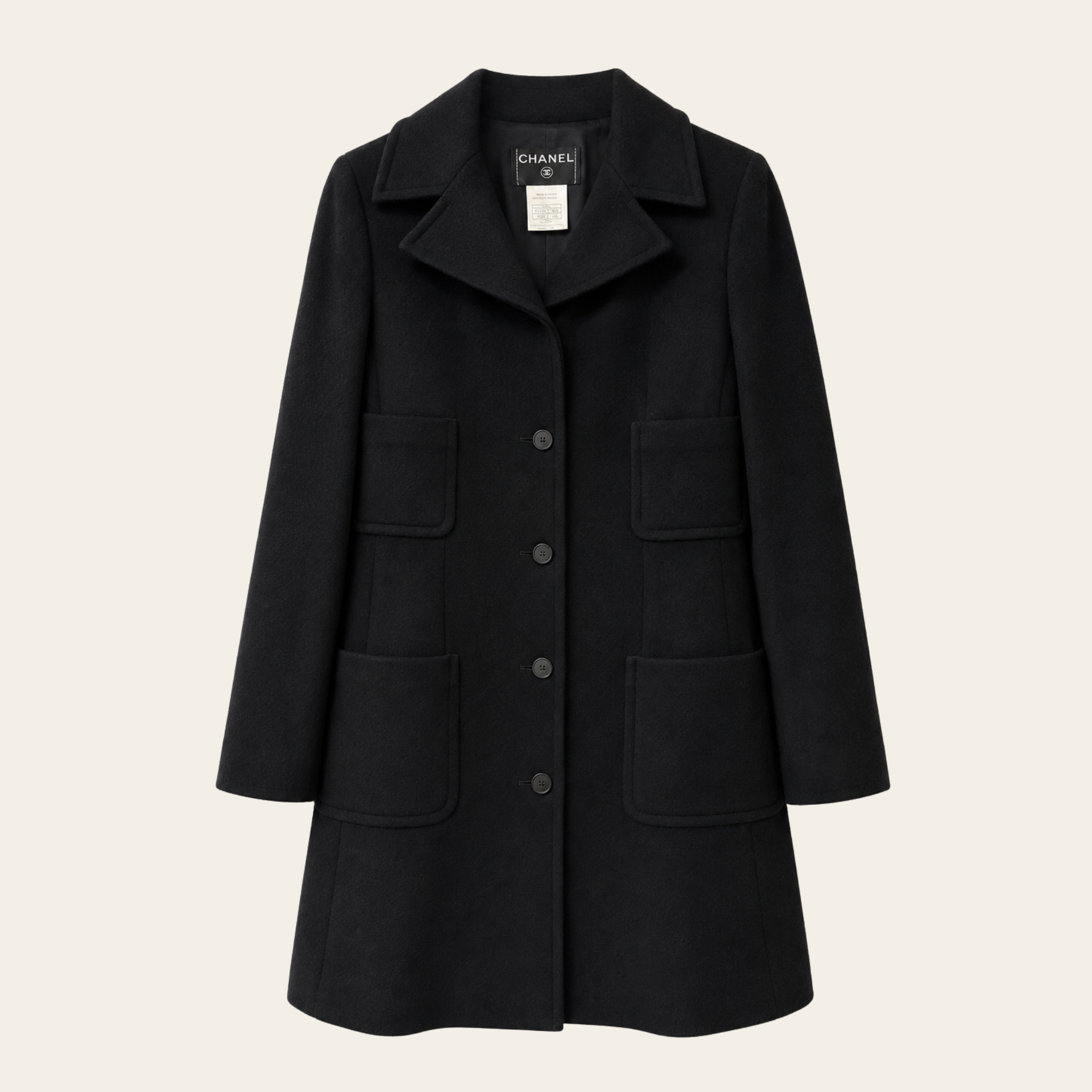 CHANEL – Manteau Four-Pocket en Cachemire à Boutons CC, Taille 40
