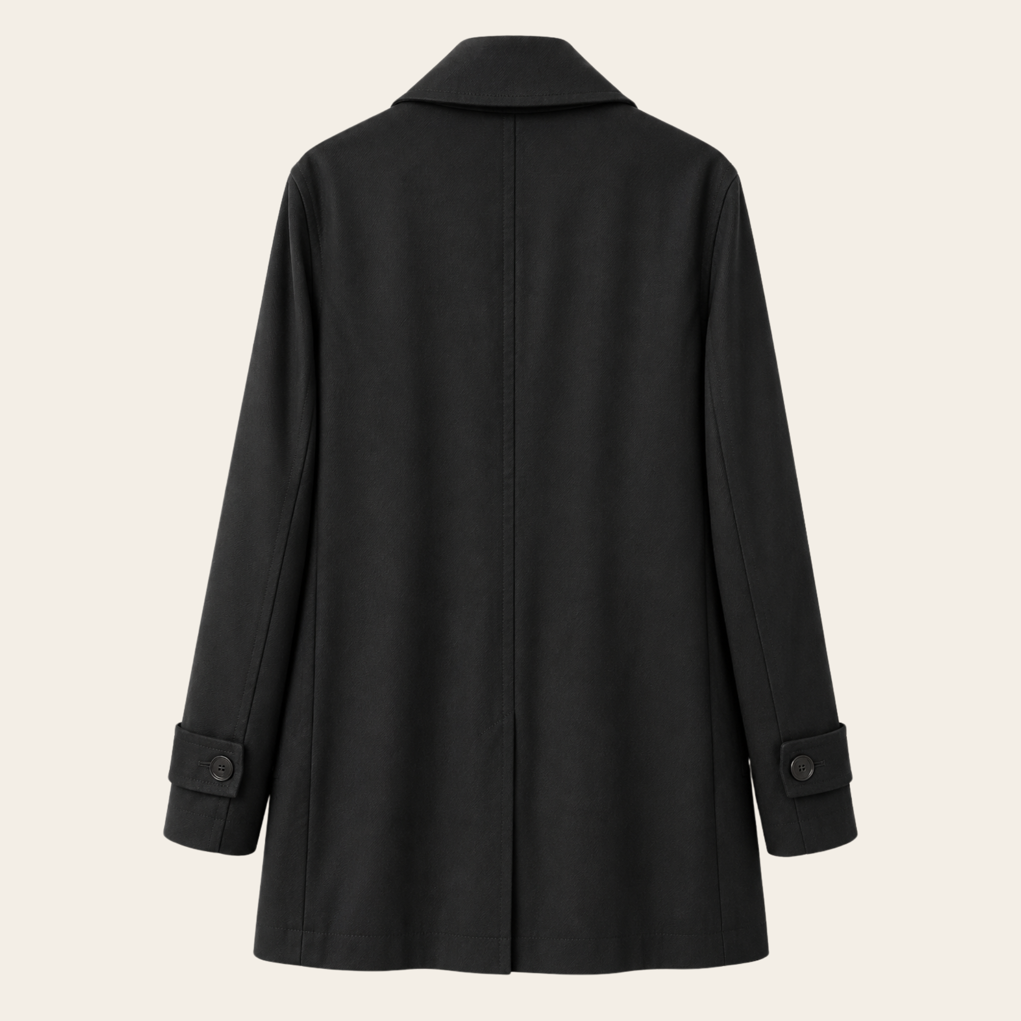 CHANEL – Manteau Utility Long en Coton Noir à Boutons CC, Taille 50