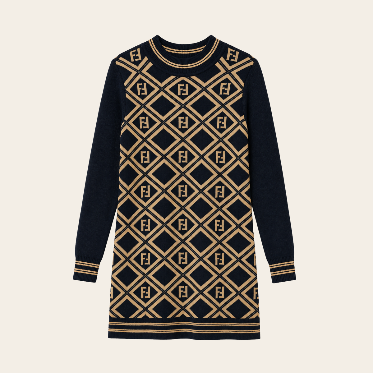 FENDI JEANS – Robe Courte Vintage en Maille Jacquard FF