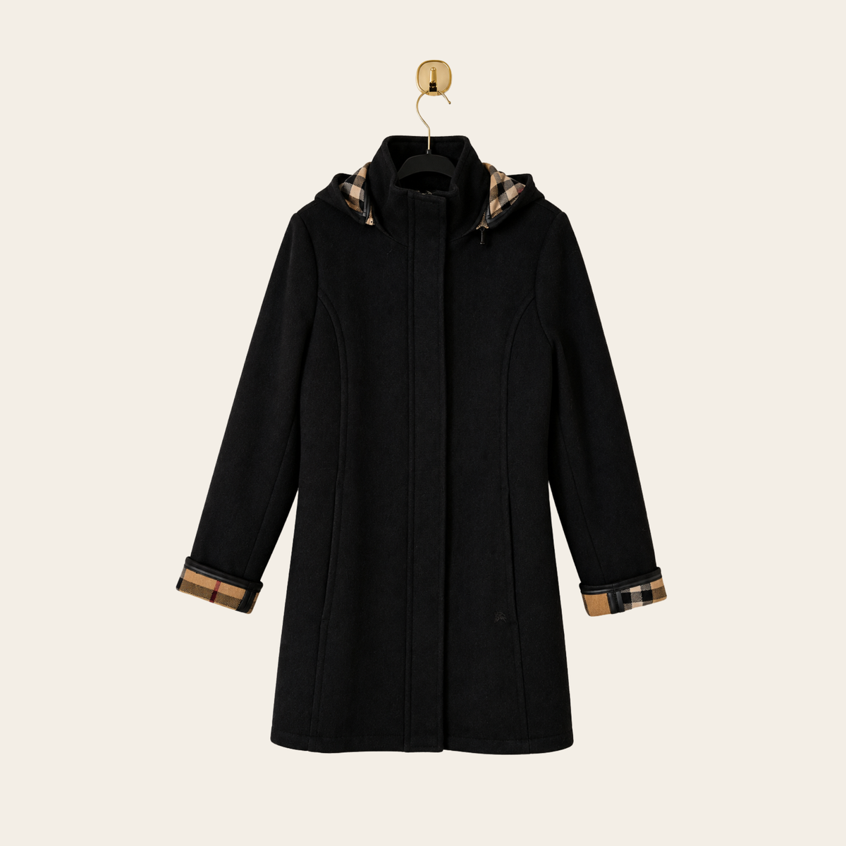 BURBERRY LONDON – Manteau Roney New à capuche en laine mélangée avec doublure Check – Noir – Taille 44 (L)