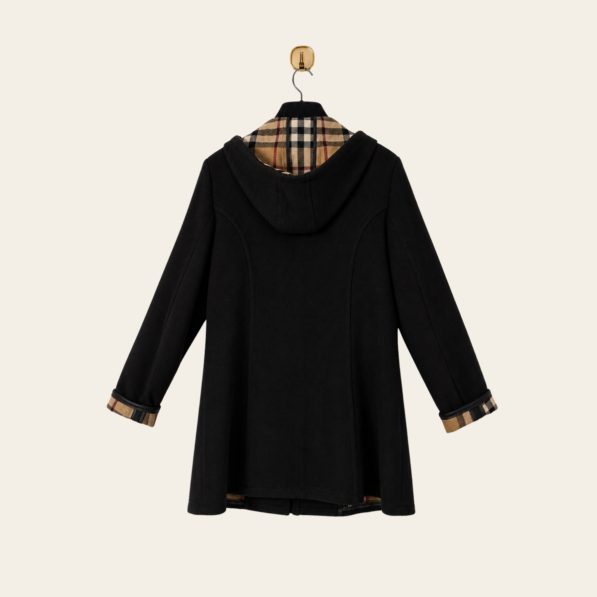 BURBERRY LONDON – Manteau Roney New à capuche en laine mélangée avec doublure Check – Noir – Taille 44 (L)