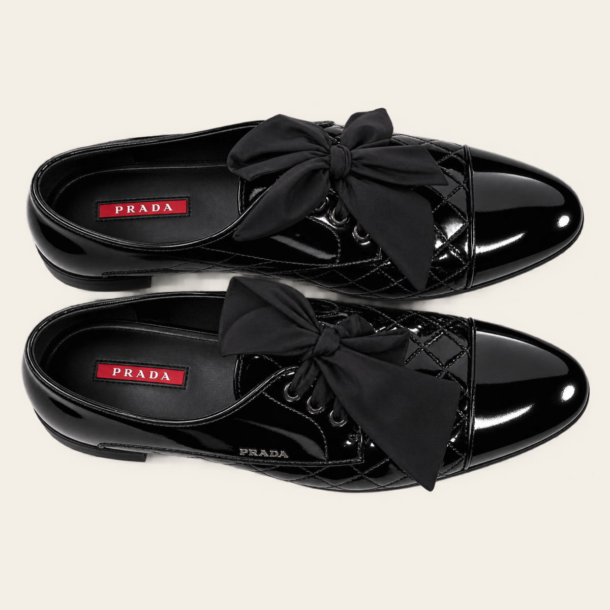 PRADA LINEA ROSSA – Quilted Patent Leather Bow Cap-Toe Oxfords, 41