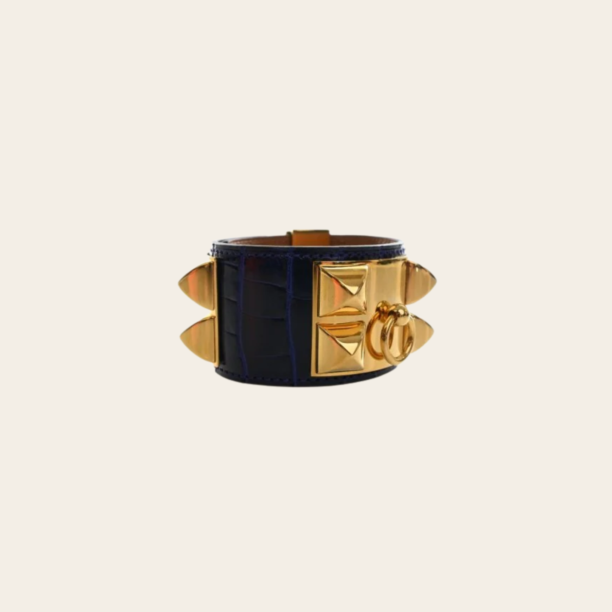HERMÈS – Bracelet Collier de Chien en Alligator Bleu Électrique, Taille S