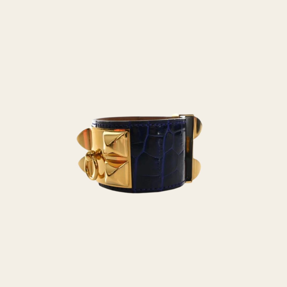 HERMÈS – Bracelet Collier de Chien en Alligator Bleu Électrique, Taille S