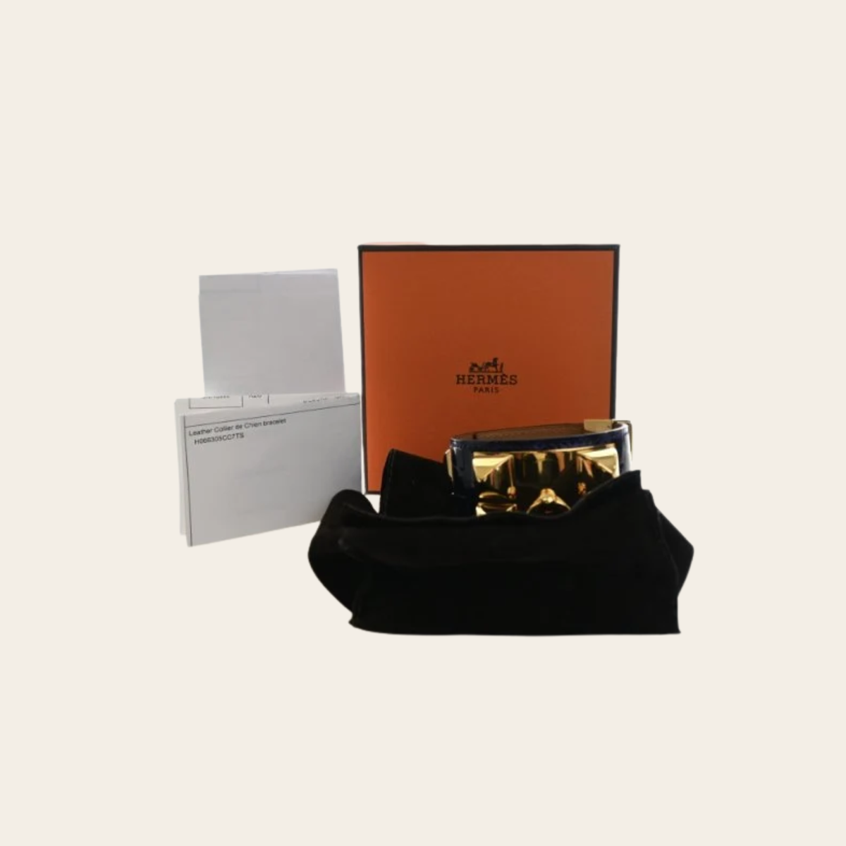 HERMÈS – Bracelet Collier de Chien en Alligator Bleu Électrique, Taille S