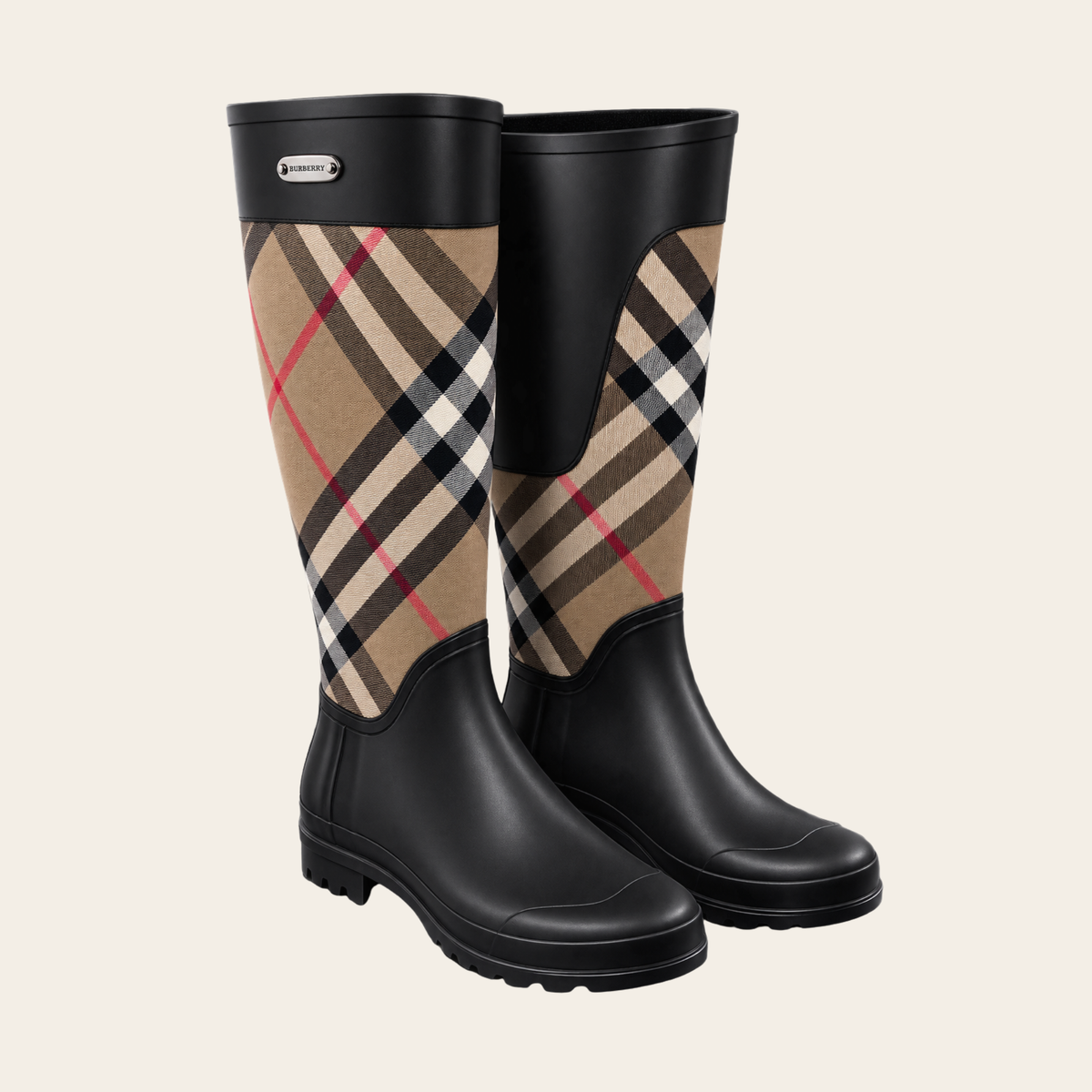 BURBERRY – Nova Check Tall Rain Boots, 41