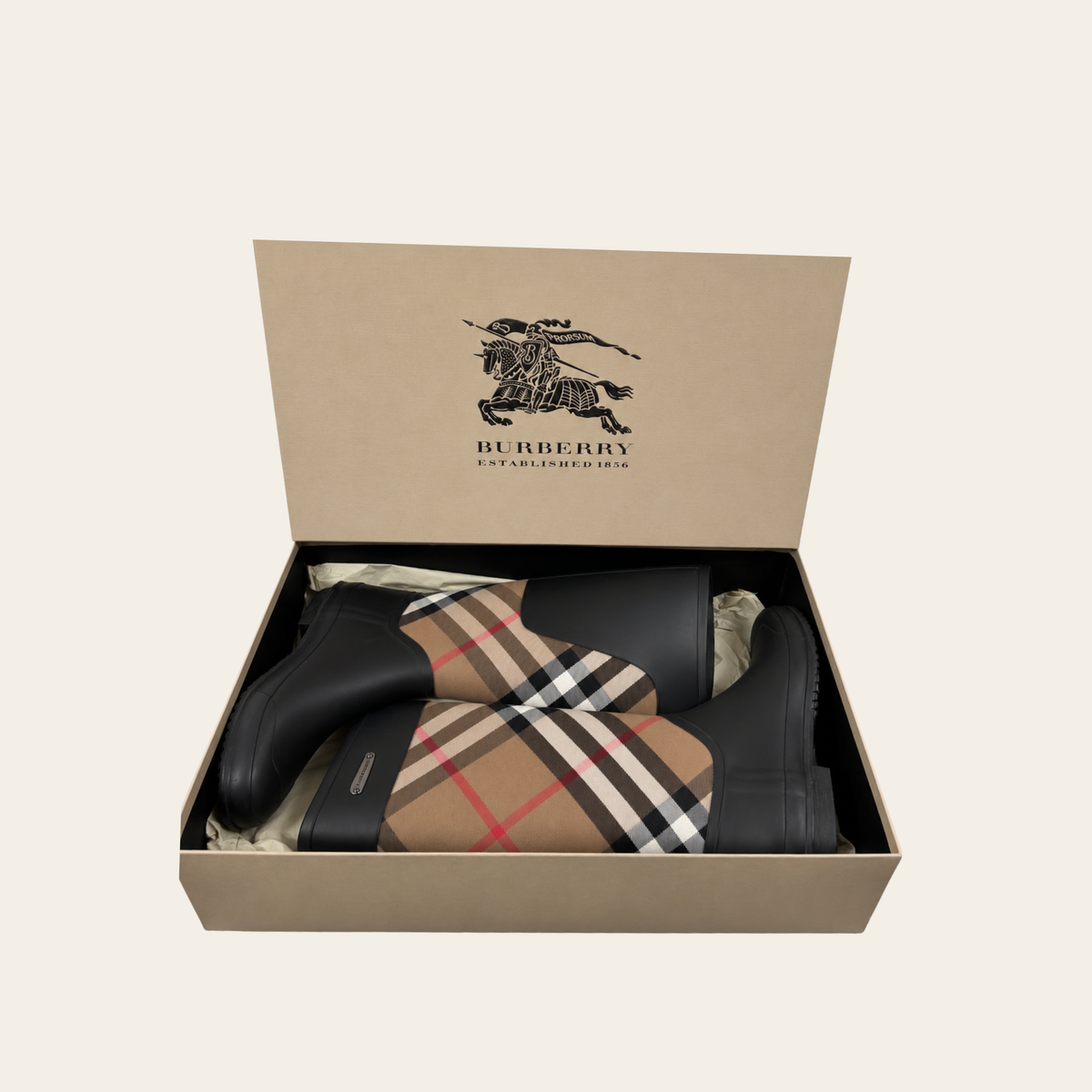 BURBERRY – Nova Check Tall Rain Boots, 41