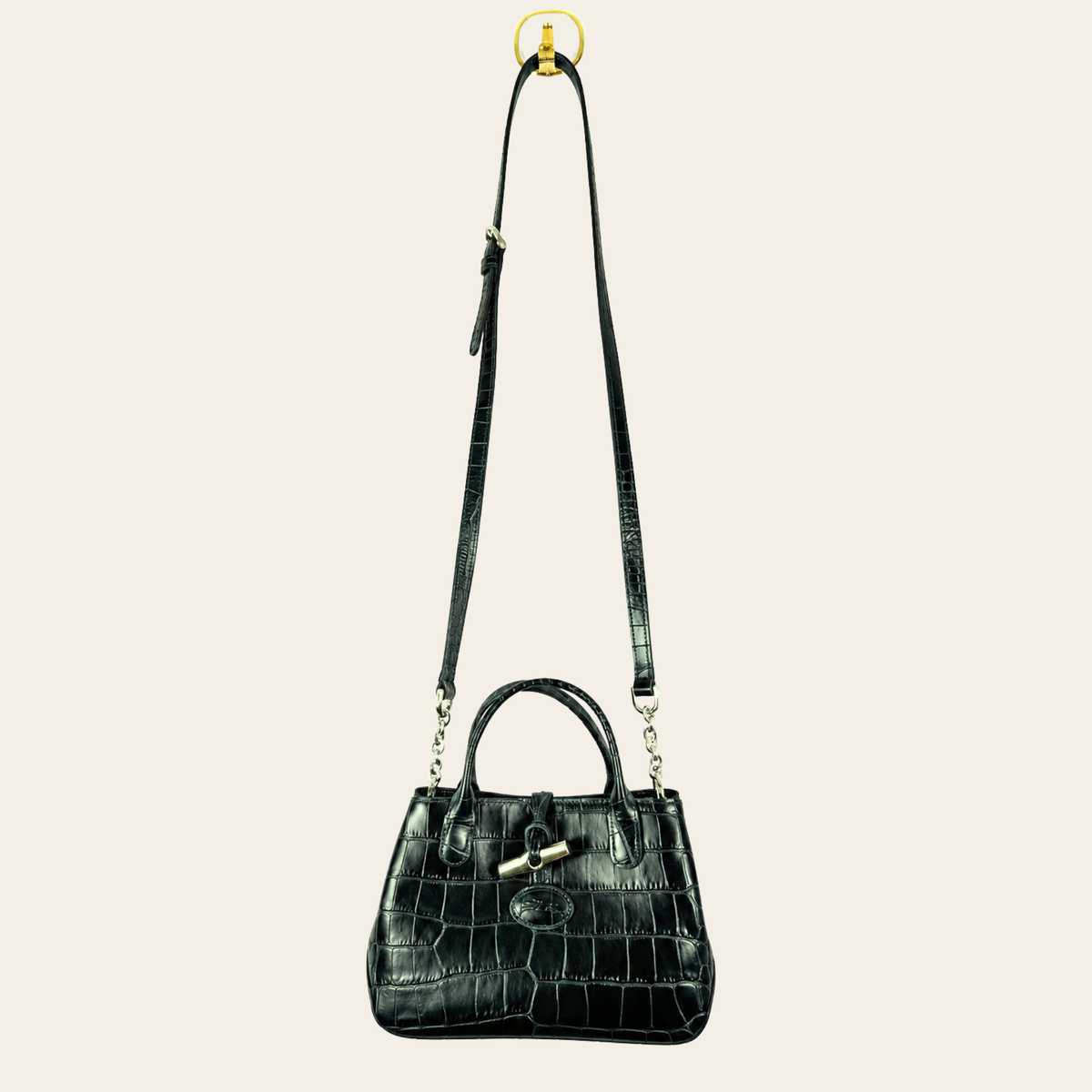 LONGCHAMP – Le Roseau Croc-Embossed Small Top Handle Bag