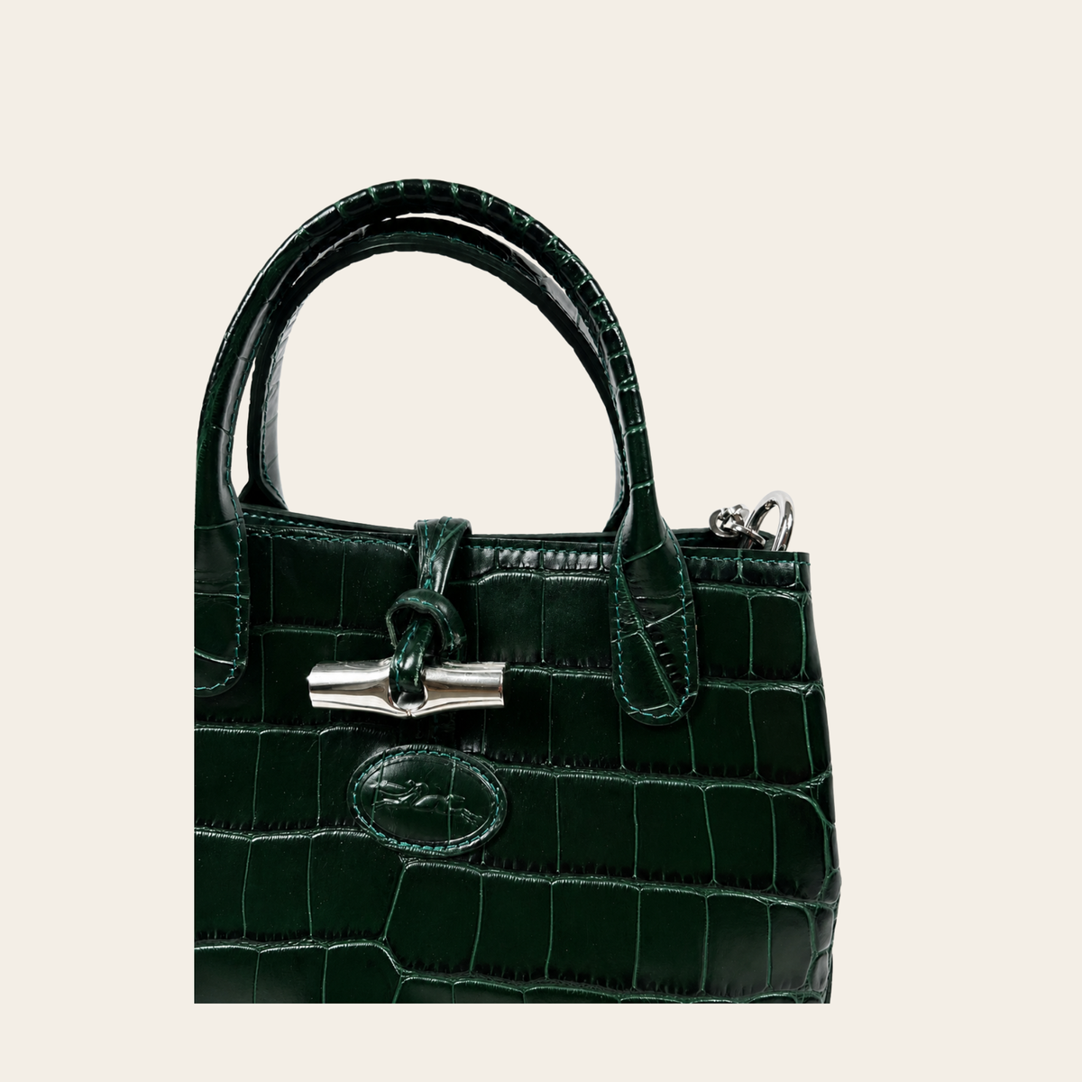 LONGCHAMP – Le Roseau Croc-Embossed Small Top Handle Bag