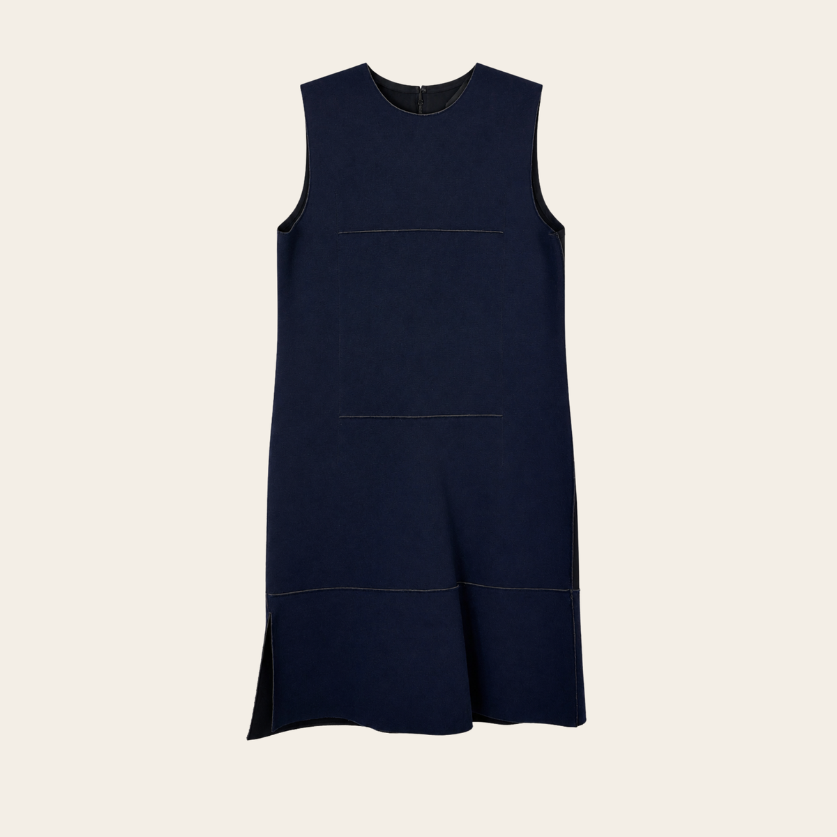 MARIE SAINT PIERRE — Robe midi sans manches en laine et modal bleu nuit, L