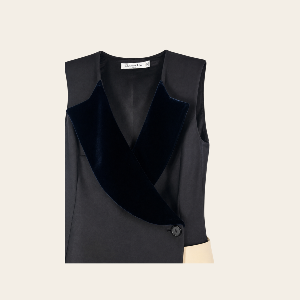 CHRISTIAN DIOR — Robe asymétrique à revers en velours, M