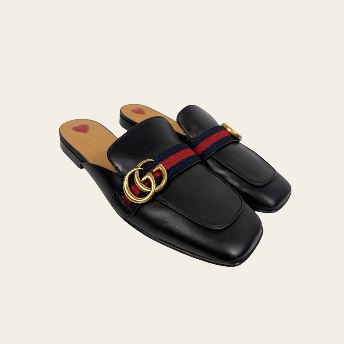 GUCCI – Mules Princetown en cuir avec bande Web et Double G – Noir – Taille 39