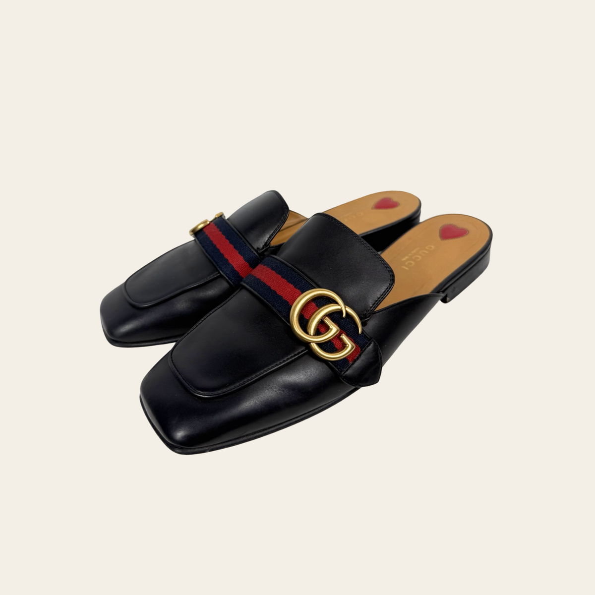 GUCCI – Mules Princetown en cuir avec bande Web et Double G – Noir – Taille 39