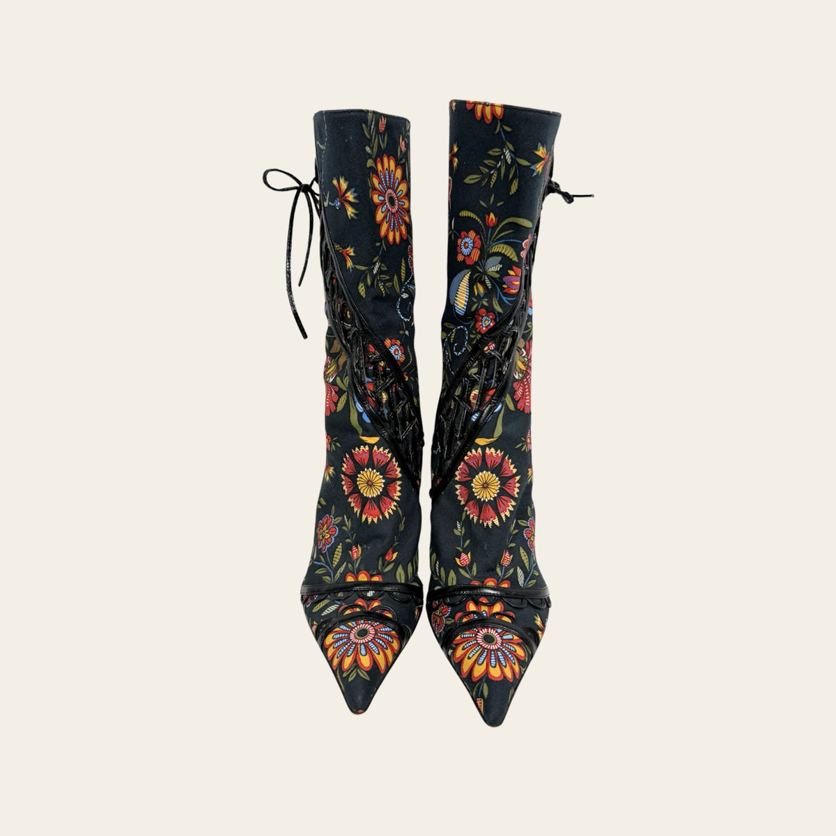 CHRISTIAN DIOR – Bottines Trianon en jacquard floral à laçage corset – Taille 37½