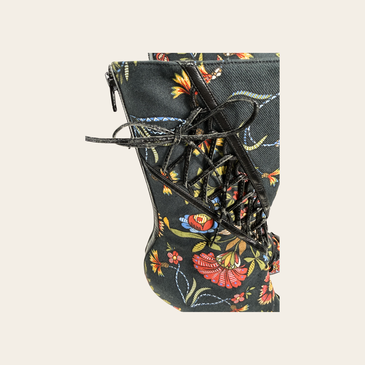 CHRISTIAN DIOR – Bottines Trianon en jacquard floral à laçage corset – Taille 37½