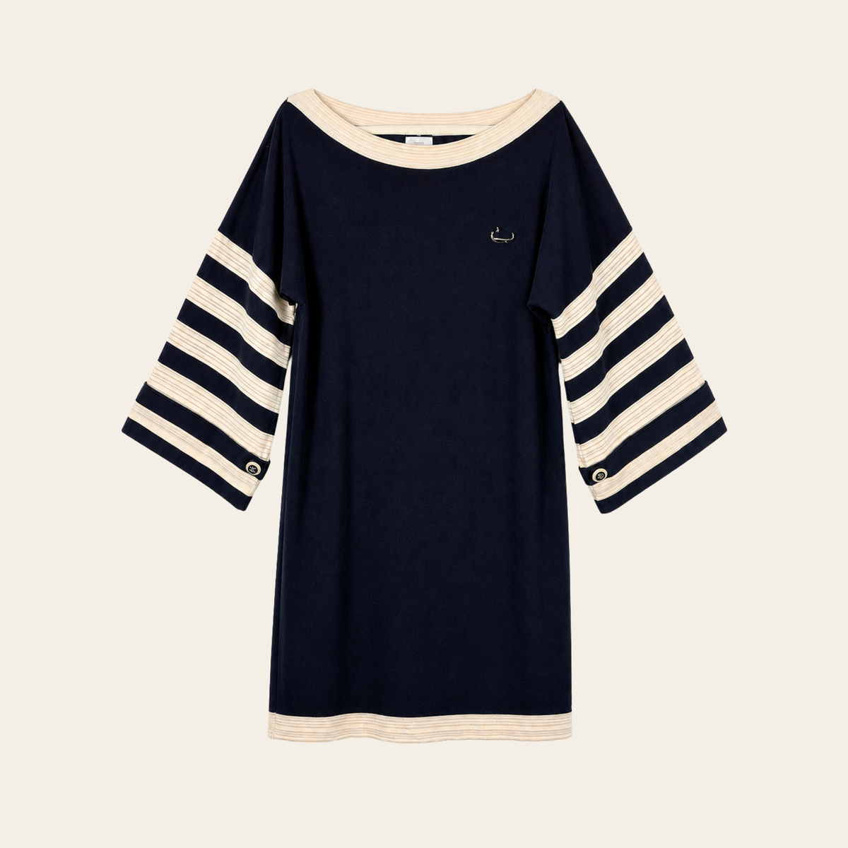 CHANEL 14C – Robe marinière Gondola en maille de coton – Bleu marine & ivoire – Taille 46 (XL)