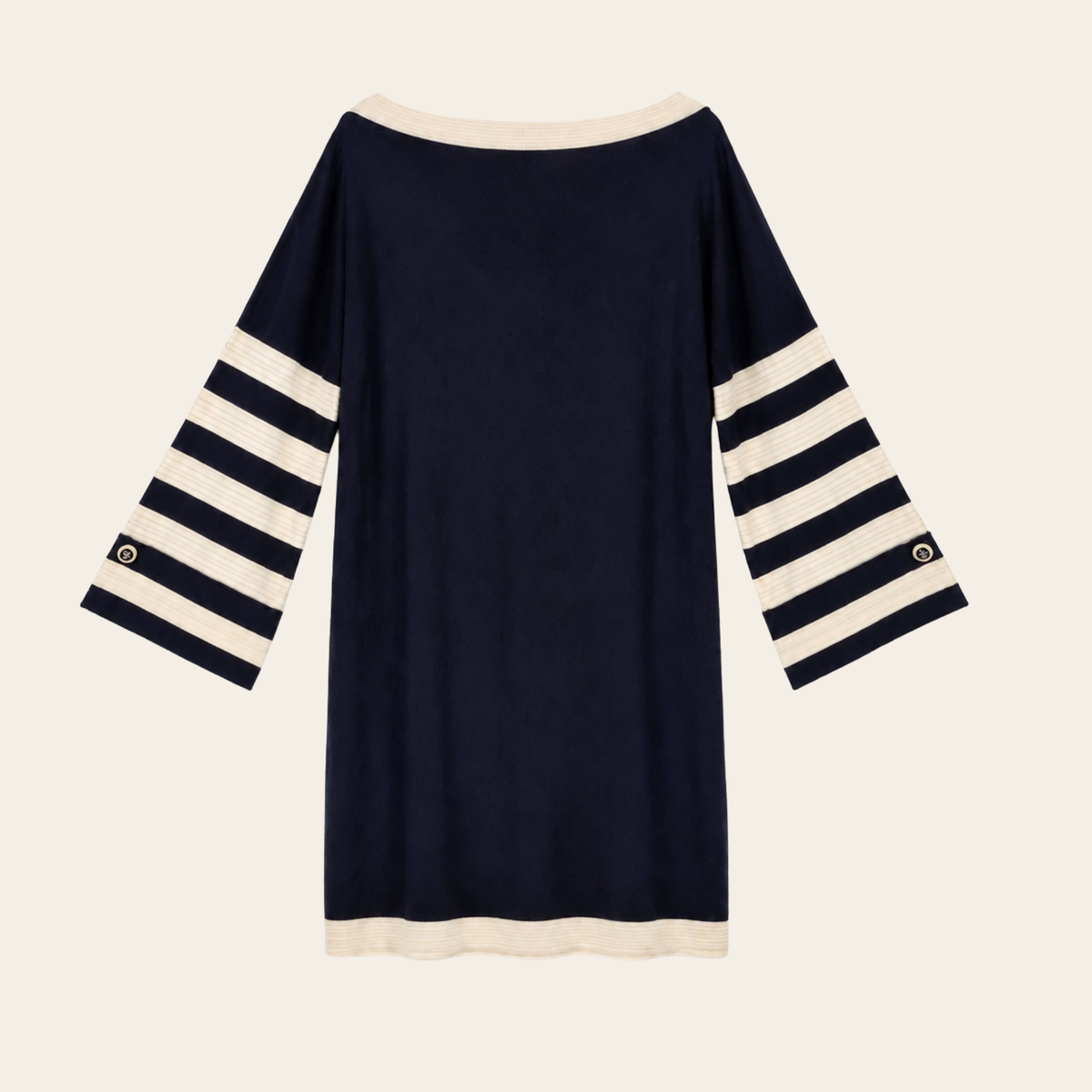 CHANEL 14C – Robe marinière Gondola en maille de coton – Bleu marine & ivoire – Taille 46 (XL)