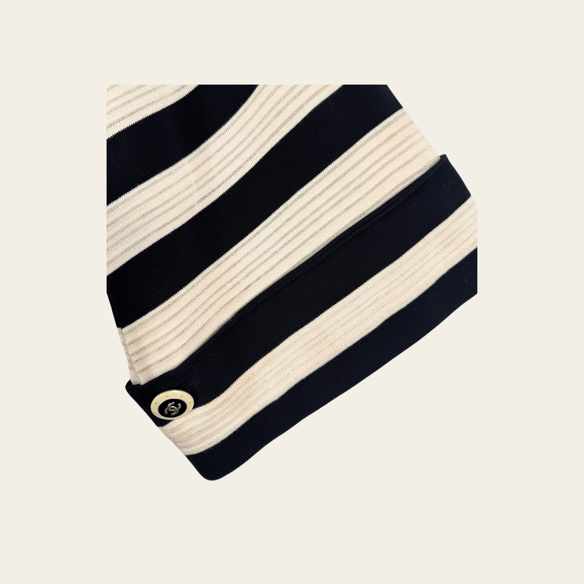 CHANEL 14C – Robe marinière Gondola en maille de coton – Bleu marine & ivoire – Taille 46 (XL)