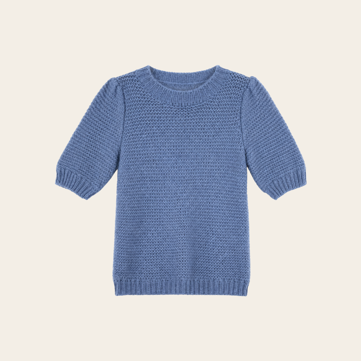 ANINE BING – Pull en kid mohair & laine mérinos à manches courtes – Bleu pervenche – Taille S
