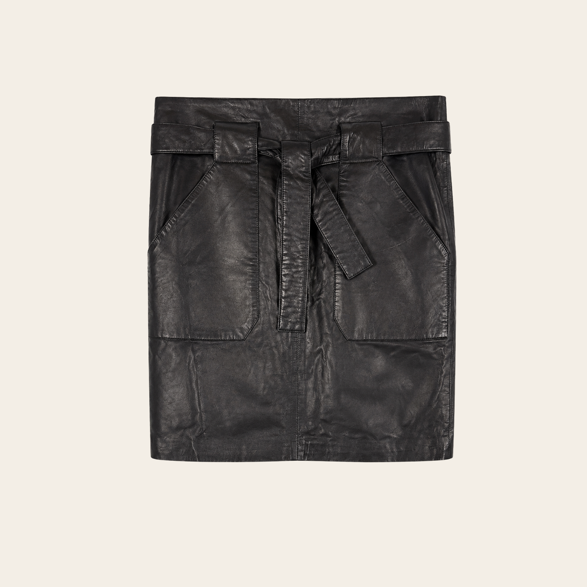 ANINE BING – Jupe portefeuille en cuir avec ceinture à nouer – Noir – Taille XS