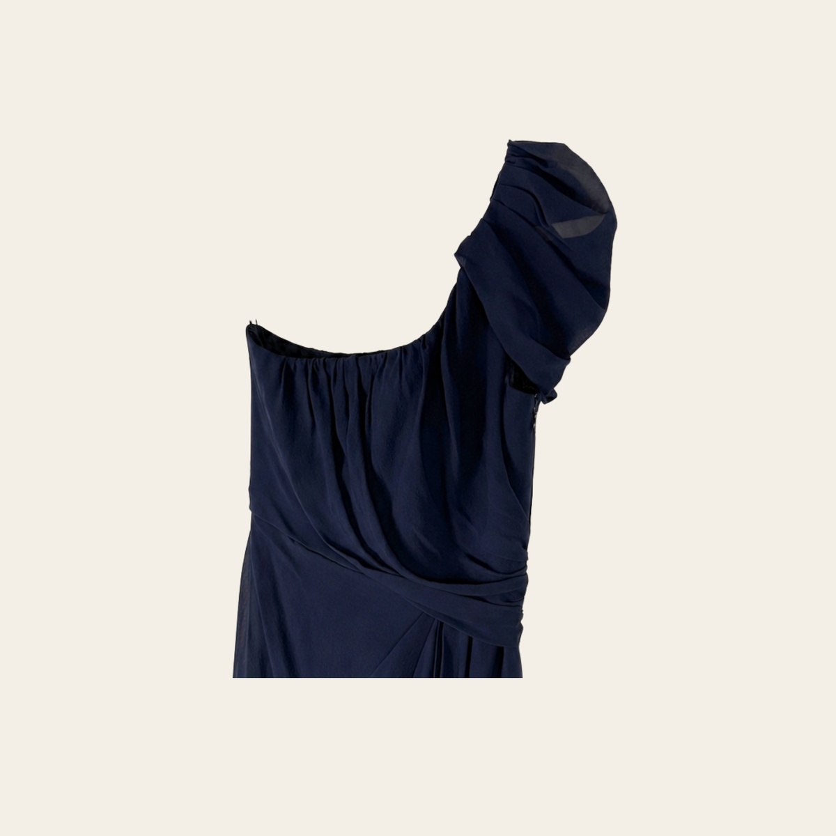 PHILOSOPHY DI ALBERTA FERRETTI – Robe cocktail asymétrique drapée en soie – Bleu marine – Taille IT 42 (M)