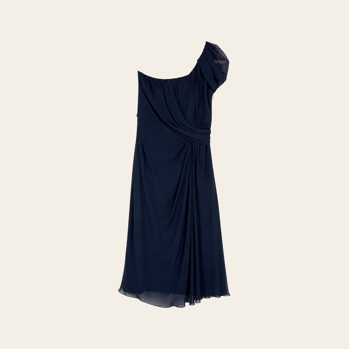 PHILOSOPHY DI ALBERTA FERRETTI – Robe cocktail asymétrique drapée en soie – Bleu marine – Taille IT 42 (M)