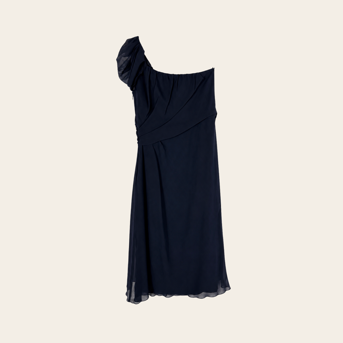 PHILOSOPHY DI ALBERTA FERRETTI – Robe cocktail asymétrique drapée en soie – Bleu marine – Taille IT 42 (M)
