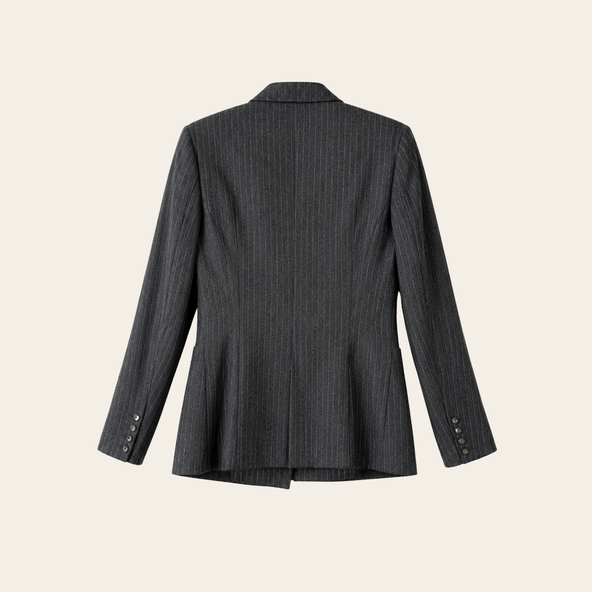 GENNY – Blazer à fines rayures en pure laine vierge avec ceinture en cuir – Gris anthracite – Taille IT 44 (M)