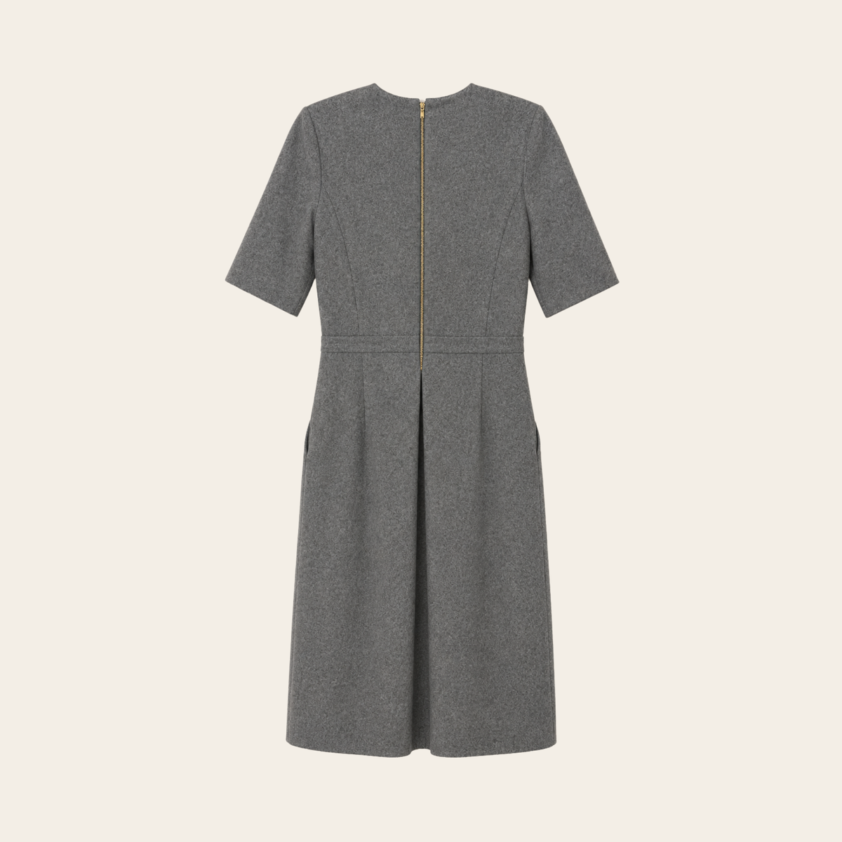 VICTORIA, VICTORIA BECKHAM – Robe midi tailleur en laine avec zip apparent – Gris chiné – Taille UK 10 / US 6 (M)