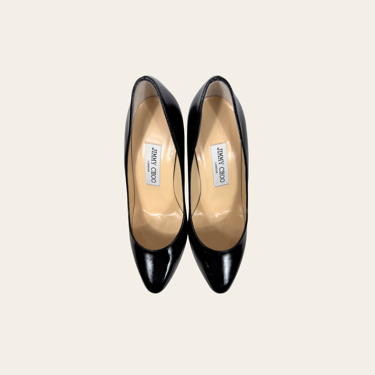 JIMMY CHOO – Escarpins classiques en cuir verni noir à talon aiguille – Taille IT 37,5 (US 7,5)
