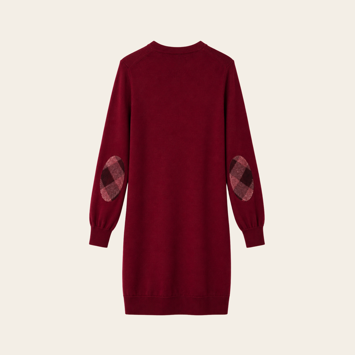 BURBERRY – Robe pull en laine mérinos à coudières Check – Bordeaux – Taille L