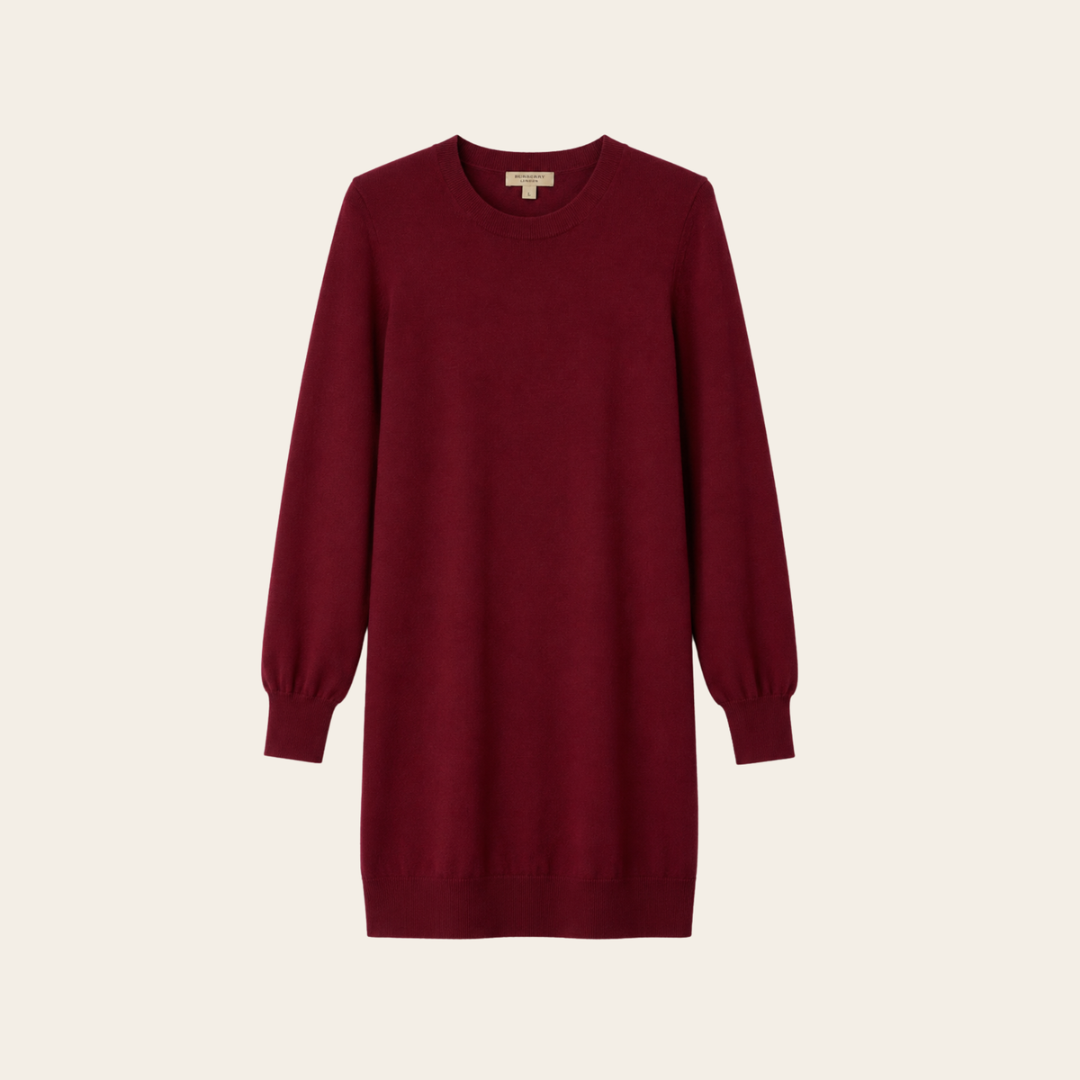 BURBERRY – Robe pull en laine mérinos à coudières Check – Bordeaux – Taille L