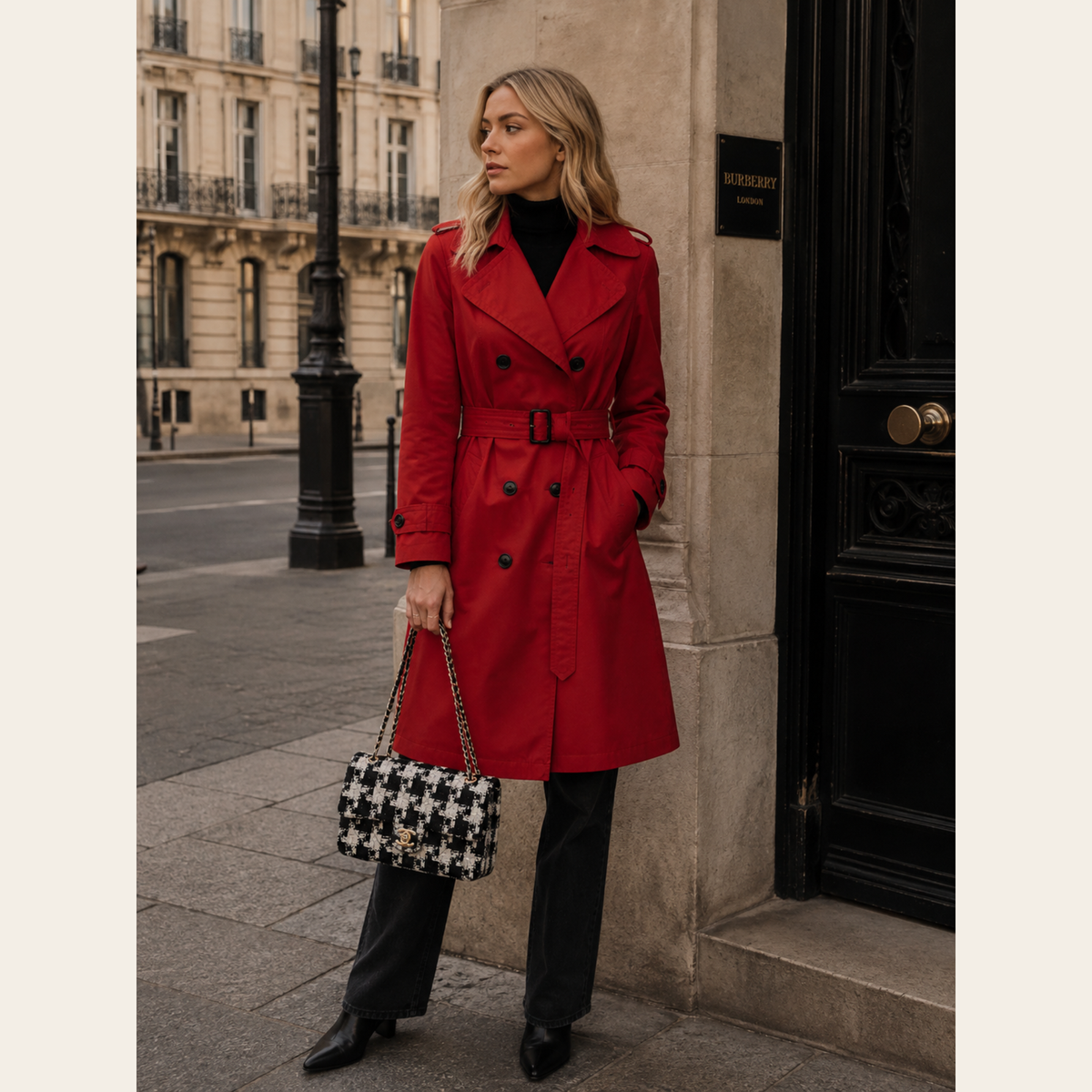BURBERRY LONDON – Trench ceinturé en coton enduit à doublure Check – Rouge - Taille M