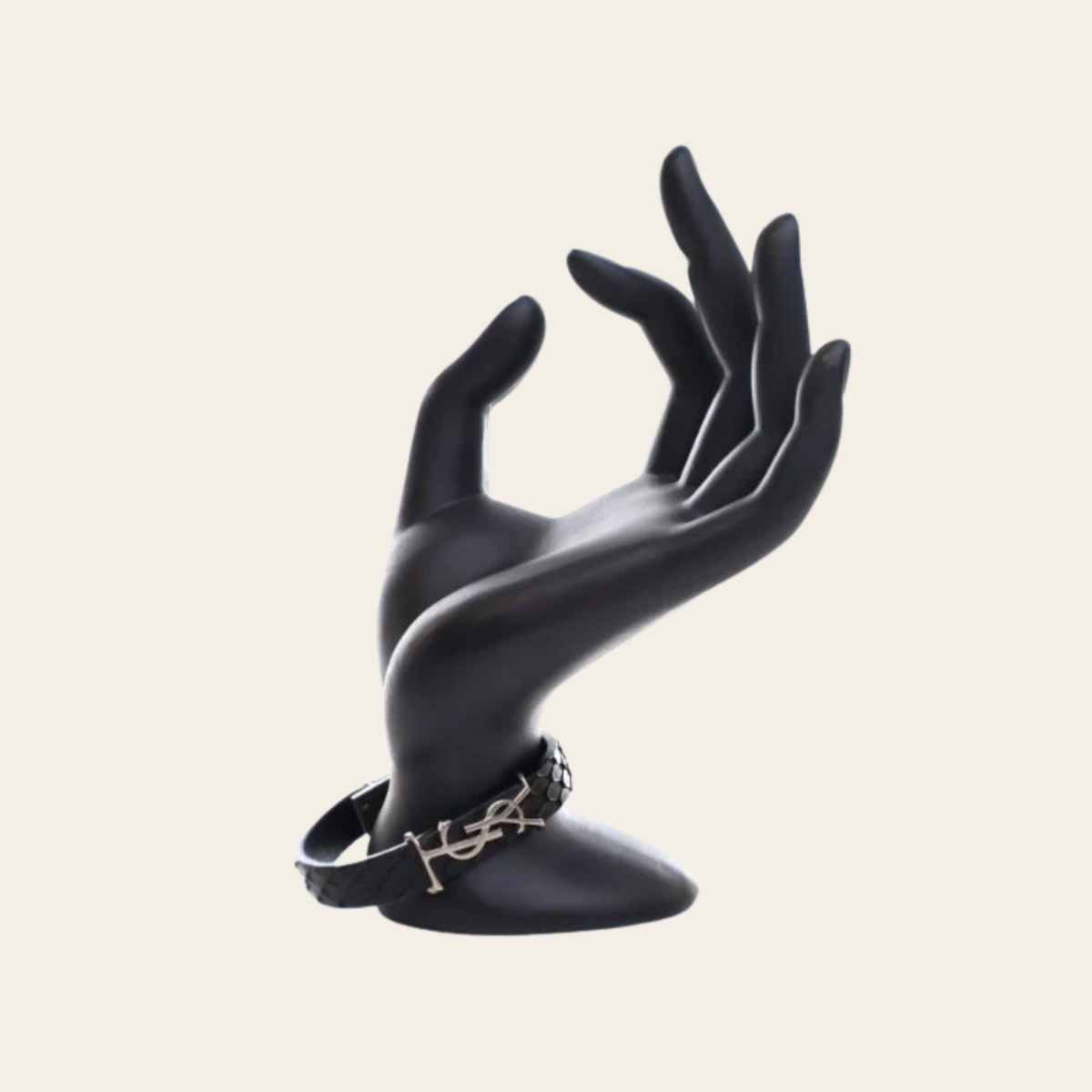 SAINT LAURENT — Bracelet en python noir à Cassandre argentée, 7 po