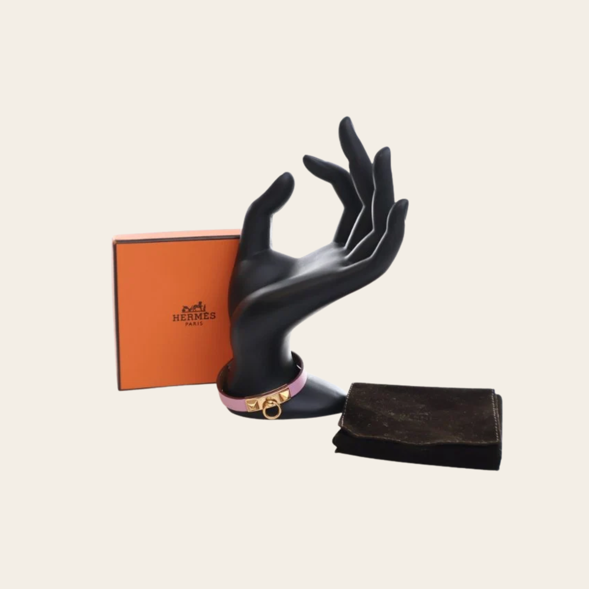 HERMÈS — Bracelet Mini Rivale en veau Swift Mauve Sylvestre, Taille T2