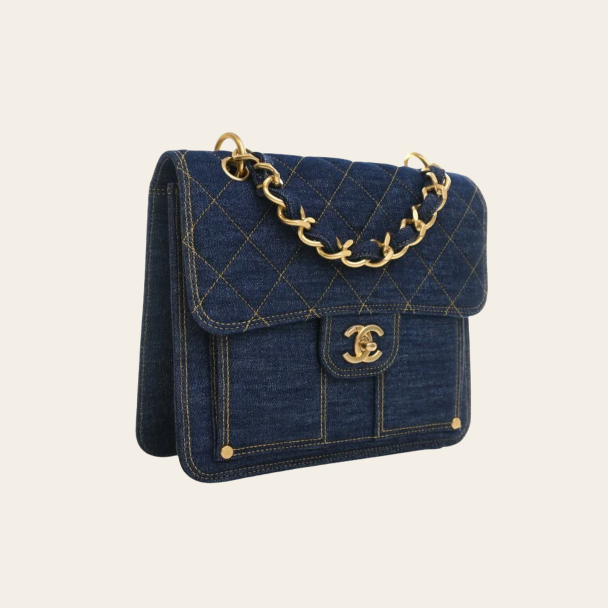 CHANEL — Sac à dos Double You en denim matelassé bleu