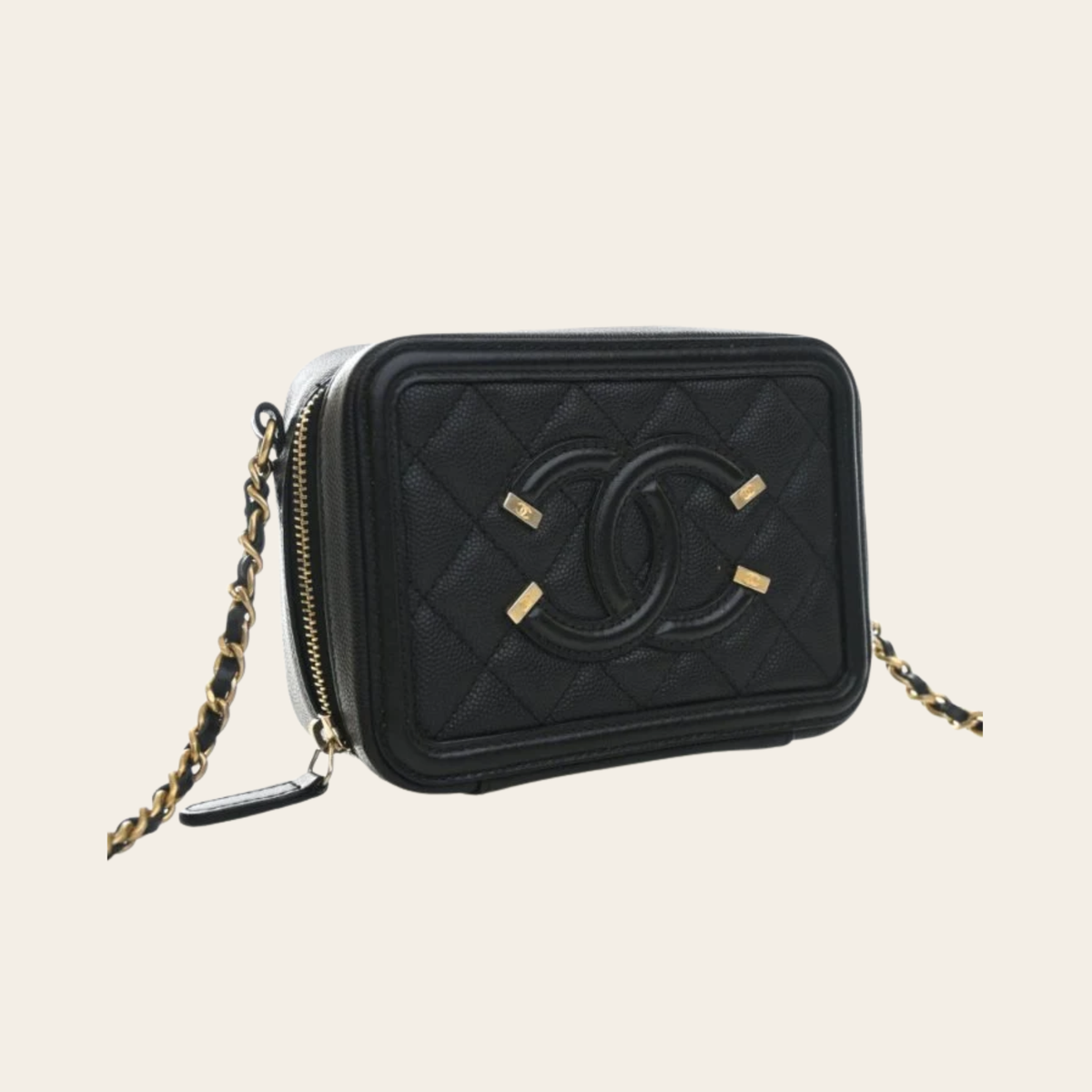CHANEL — Mini sac bandoulière Filigree en cuir caviar noir