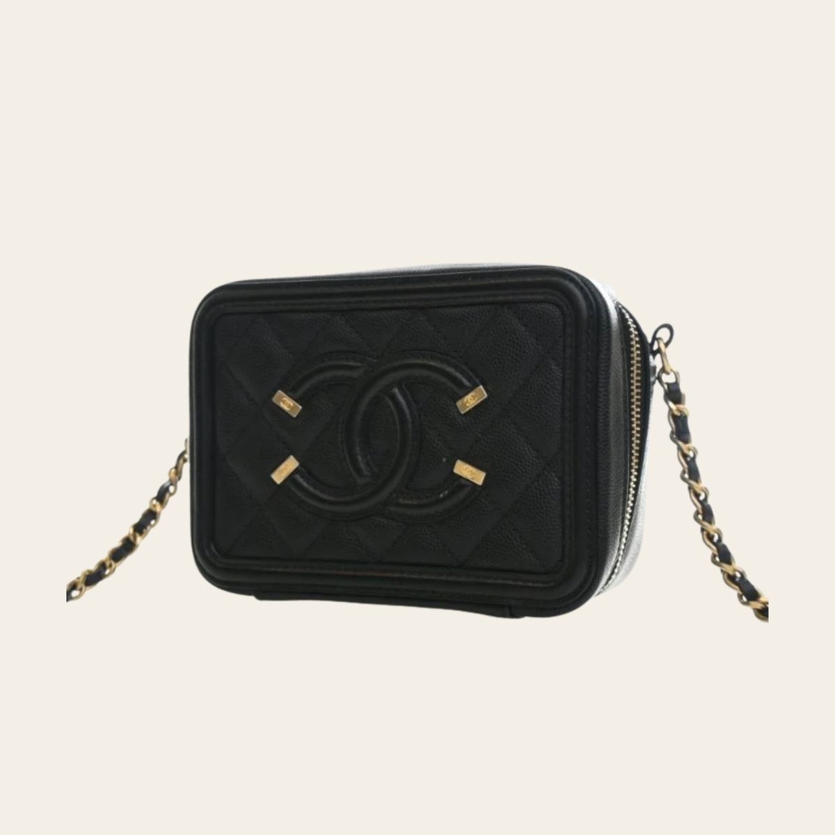 CHANEL — Mini sac bandoulière Filigree en cuir caviar noir