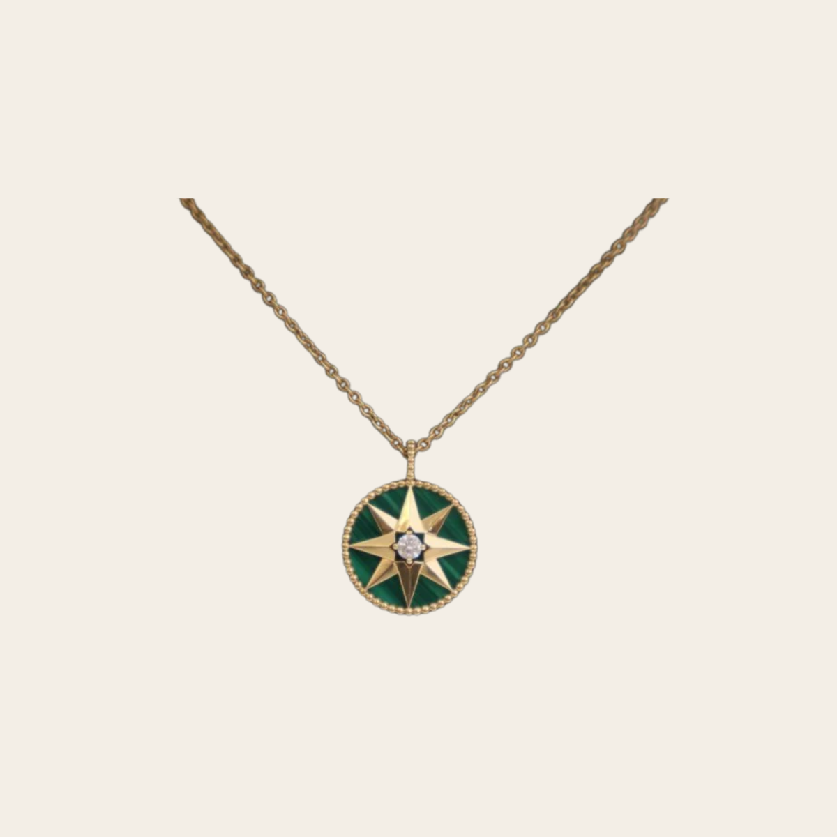 CHRISTIAN DIOR — Collier médaillon Medium Rose des Vents en or jaune, malachite et diamant