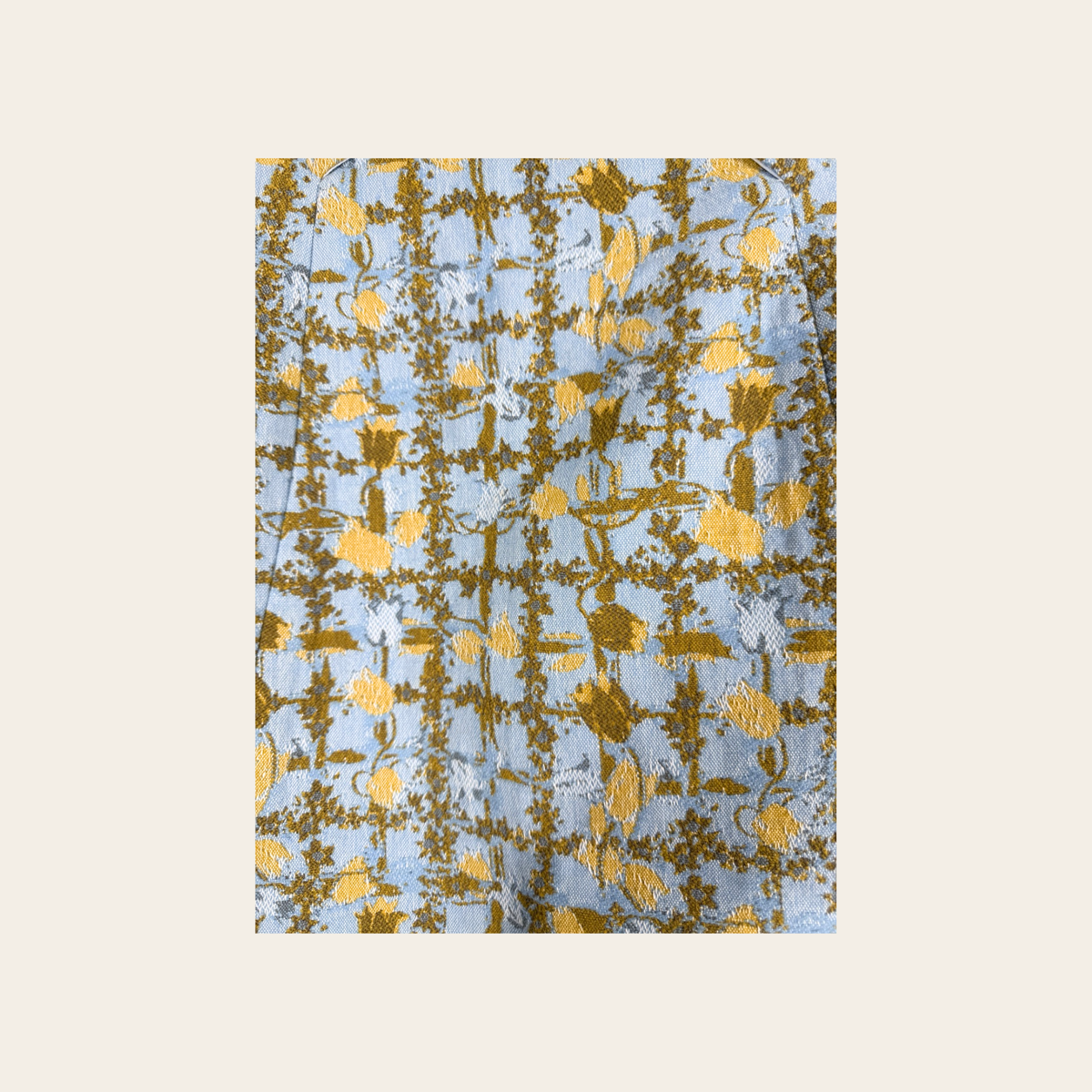 CHRISTIAN DIOR — Jupe crayon en jacquard floral bleu ciel et or, Taille FR 40