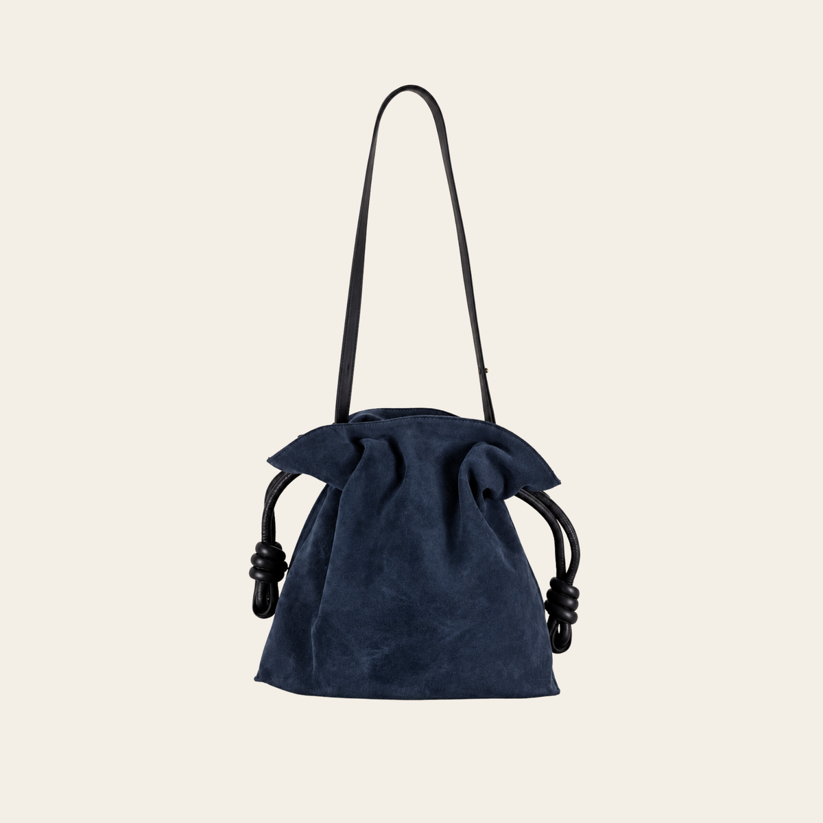 LOEWE — Sac Flamenco Knot en daim bleu, Taille Medium
