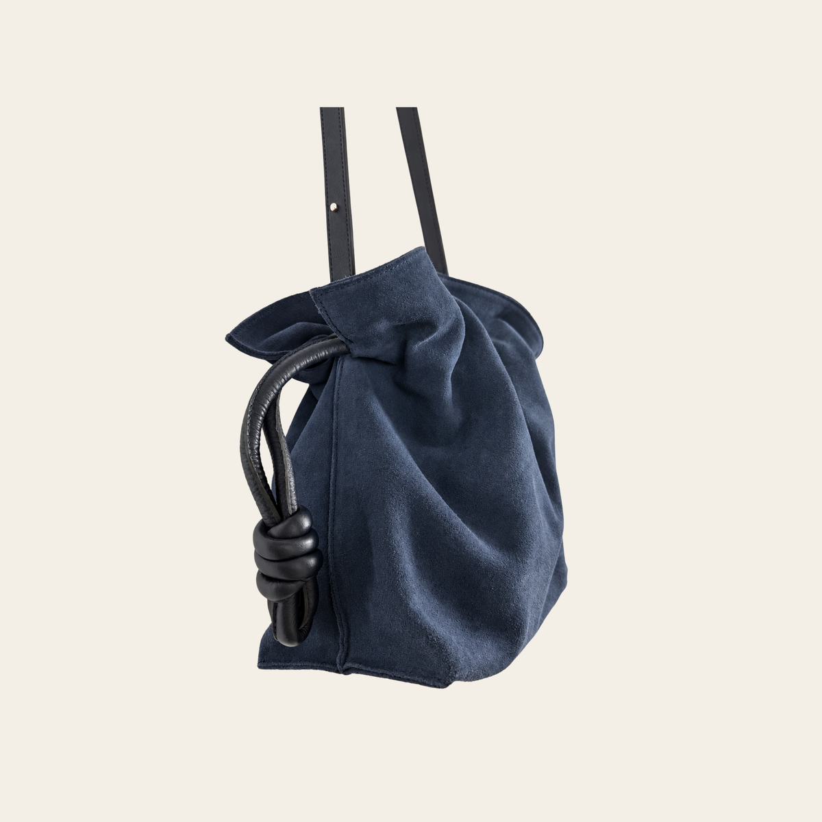 LOEWE — Sac Flamenco Knot en daim bleu, Taille Medium