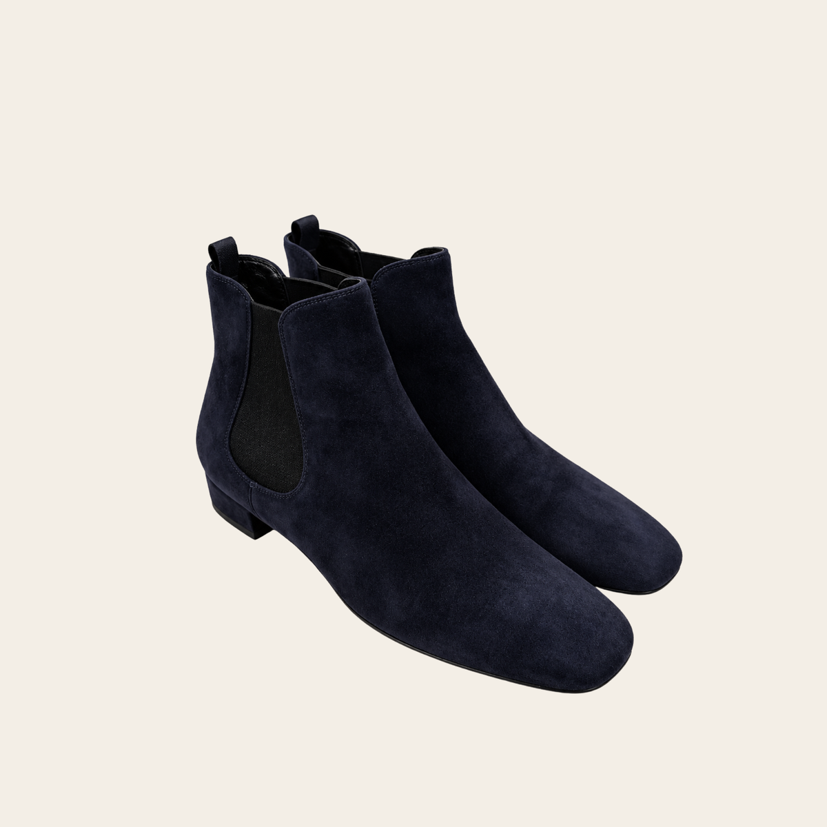PRADA — Bottines Chelsea en suède bleu marine à bout carré, Taille 39